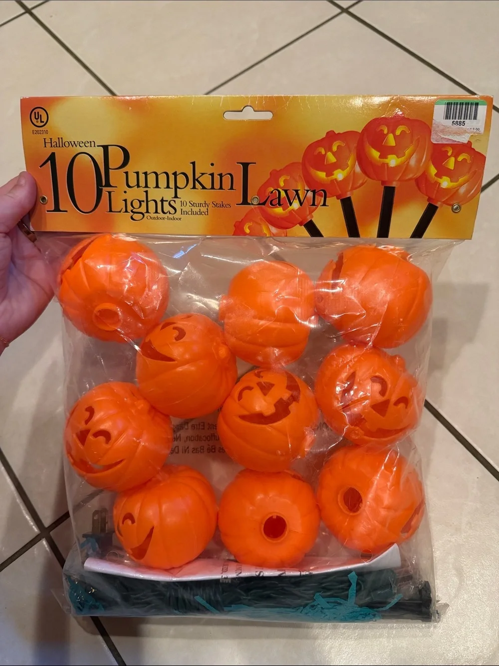 Vtg Halloween Pumpkin Lawn Lights - Orange Jack-O'-Lantern Stakes Outdoor/Indoor